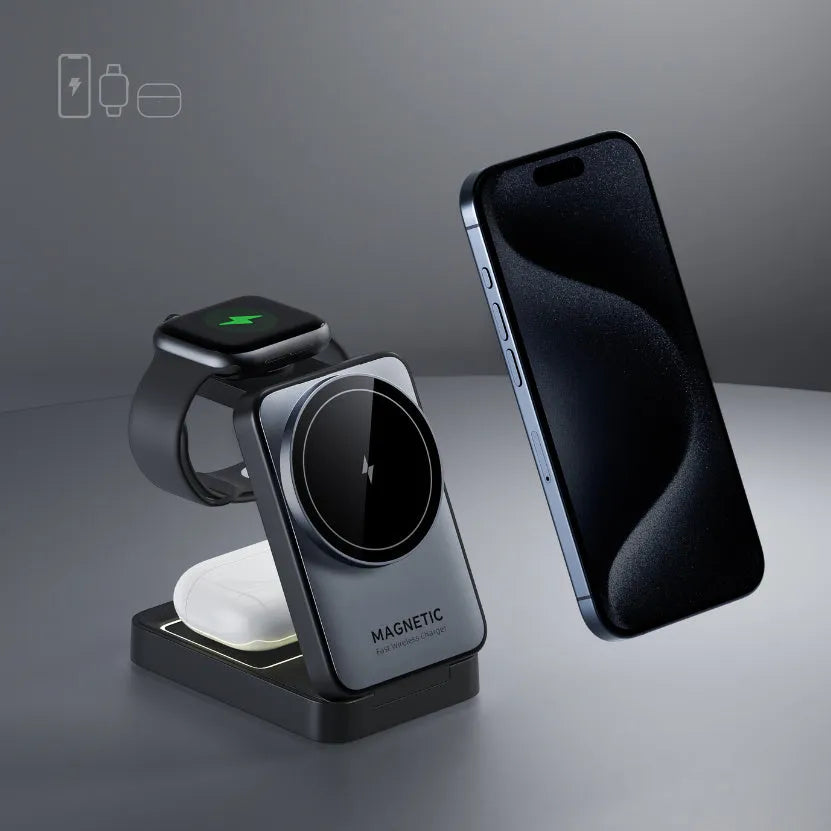 Folding Magnetic Three-in-one Wireless Charger 15W Fast Charge Multifunction Bracket - Bellarte Enchanté Folding Magnetic Three-in-one Wireless Charger 15W Fast Charge Multifunction Bracket